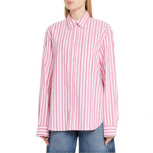 TheSalting‎ Striped Classic Button-Front Shirt Vertical Stripe Pink White Small